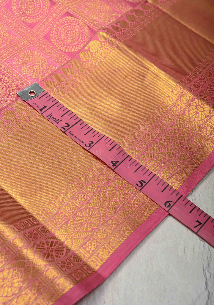 Patola Meena Rose Pink Pure Kanjivaram Silk Saree with Patola Brocade and Zari Border | SILK MARK CERTIFIED