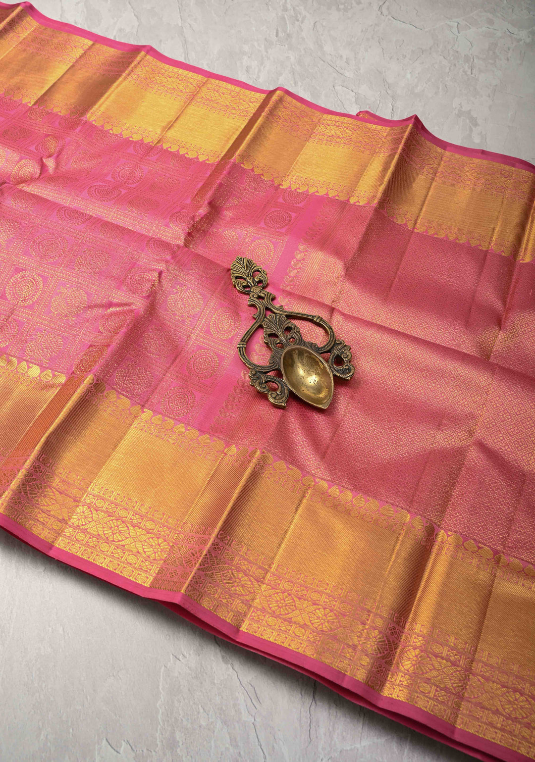 Patola Meena Rose Pink Pure Kanjivaram Silk Saree with Patola Brocade and Zari Border | SILK MARK CERTIFIED