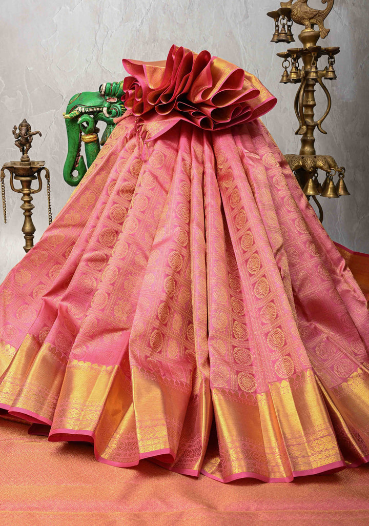 Patola Meena Rose Pink Pure Kanjivaram Silk Saree with Patola Brocade and Zari Border | SILK MARK CERTIFIED