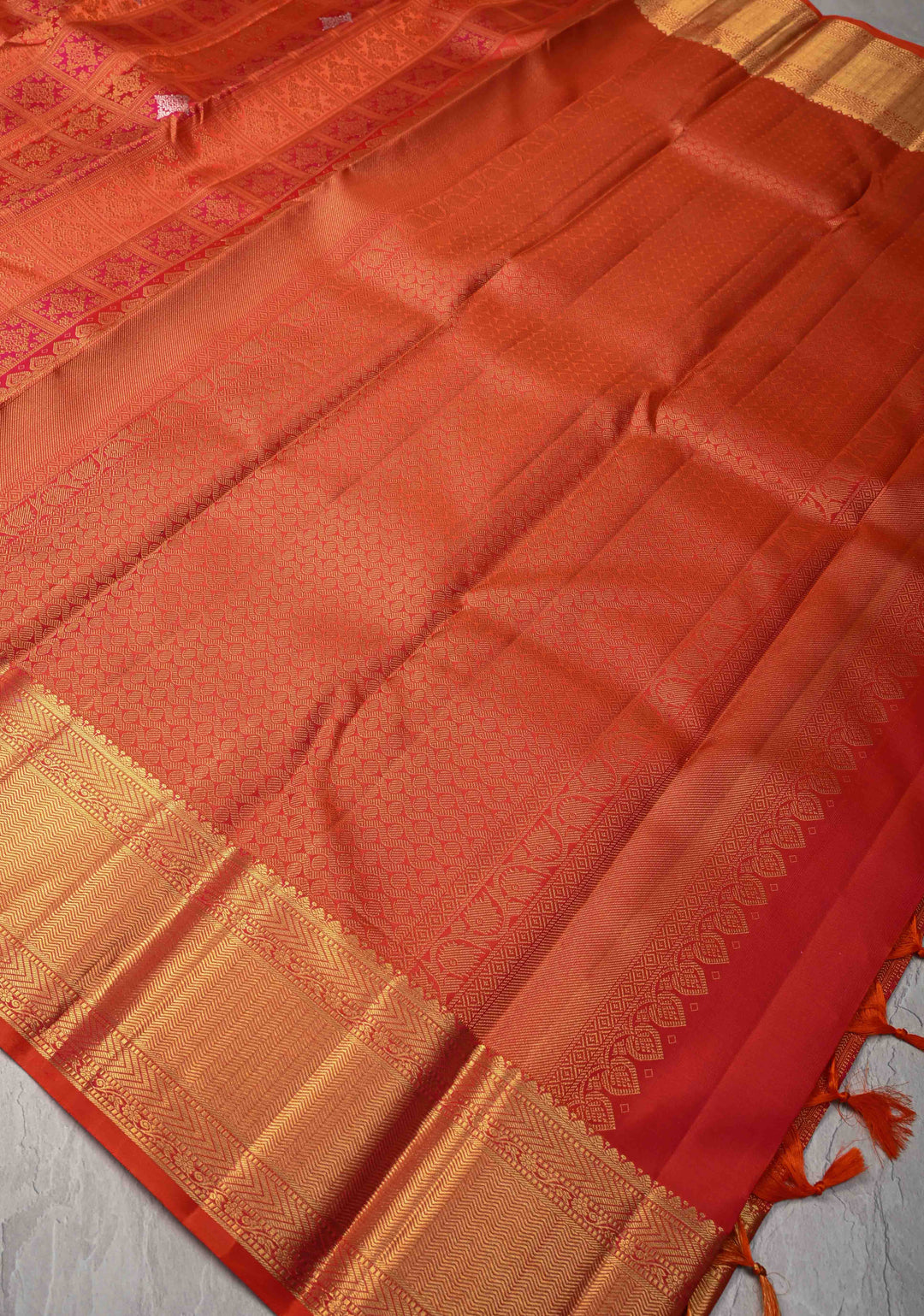 Vermilion-Pink Pure Kanjivaram Silk Saree with PatolaMeenakari  Brocade and Zari Border | SILK MARK CERTIFIED