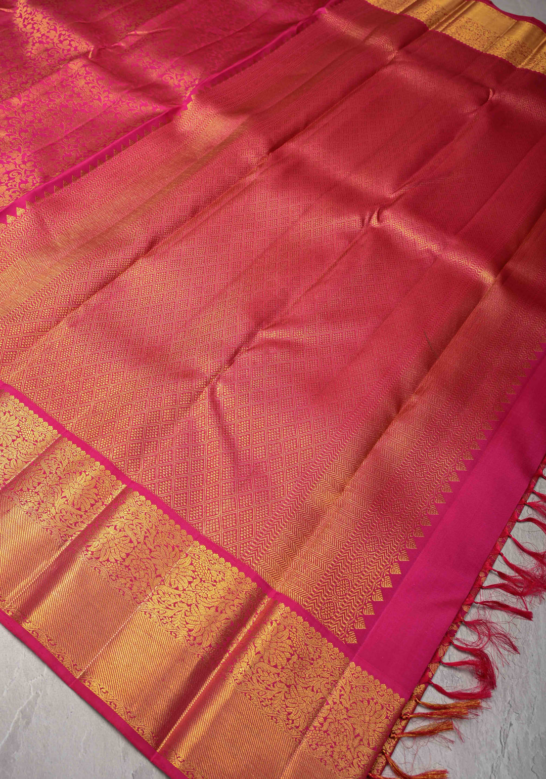 Pink Kanjivaram Pure Silk Saree with Floral Brocade and Zari Border | SILK MARK CERTIFIED