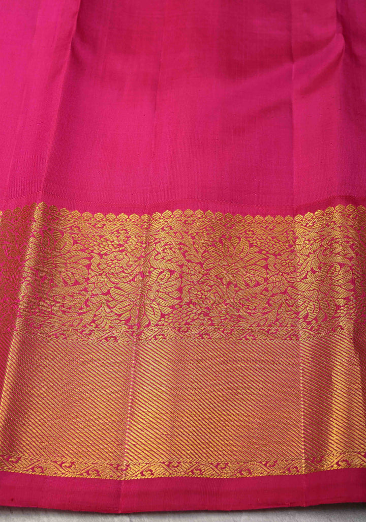 Pink Kanjivaram Pure Silk Saree with Floral Brocade and Zari Border | SILK MARK CERTIFIED