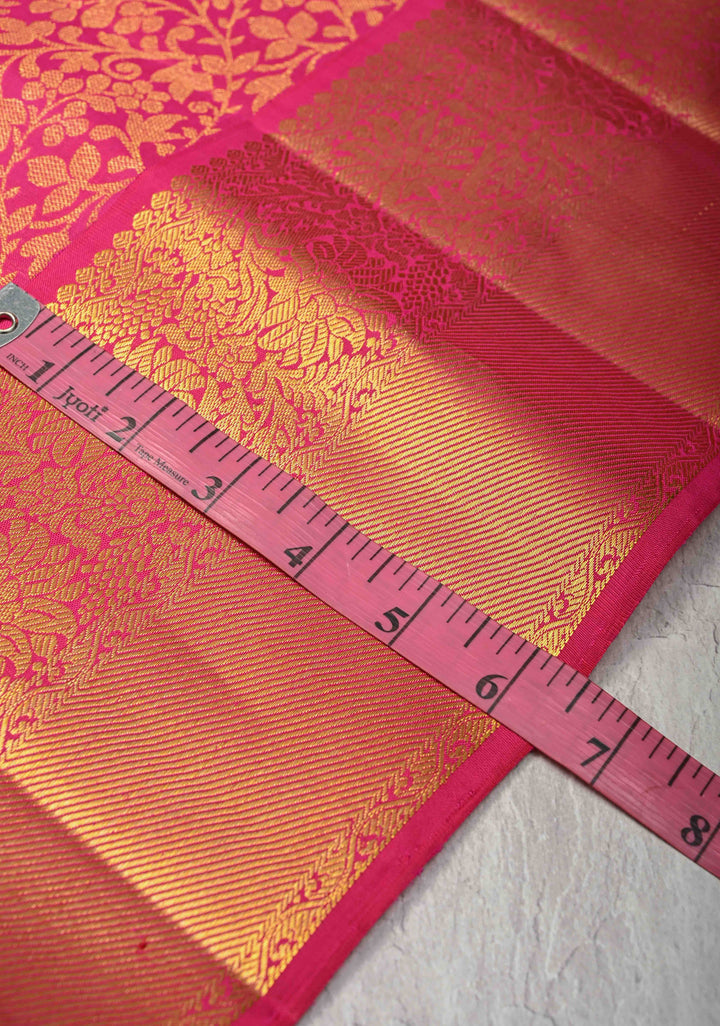 Pink Kanjivaram Pure Silk Saree with Floral Brocade and Zari Border | SILK MARK CERTIFIED