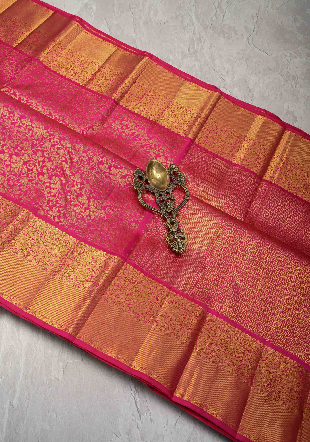 Pink Kanjivaram Pure Silk Saree with Floral Brocade and Zari Border | SILK MARK CERTIFIED