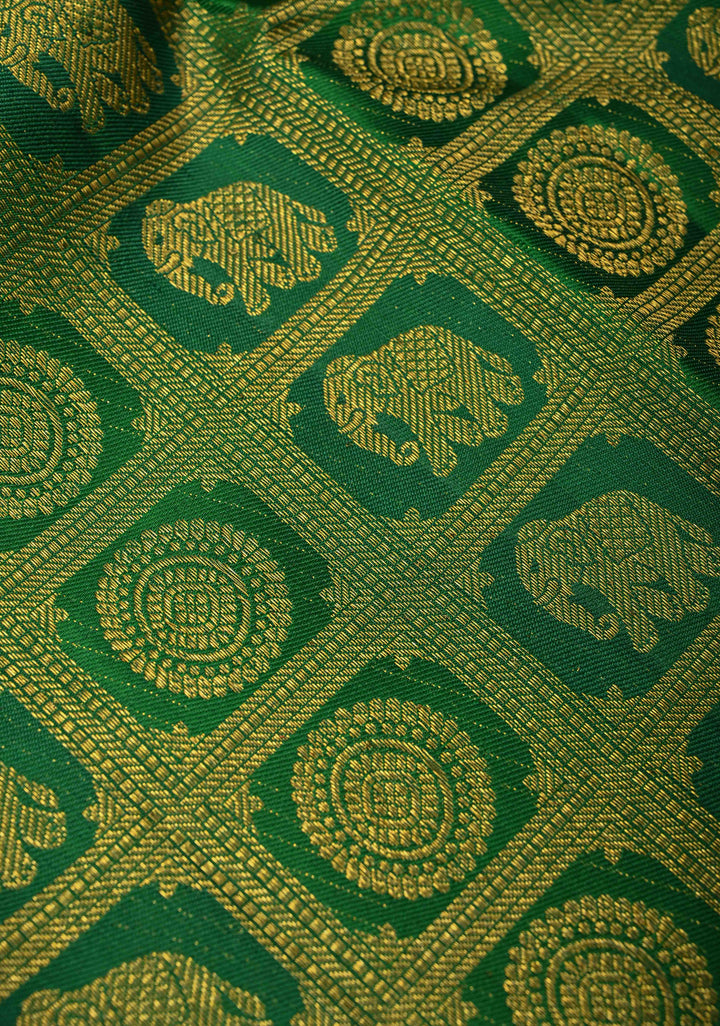 Green Pure Kanjivaram Silk Saree with Patola Brocade and Zari Border | SILK MARK CERTIFIED