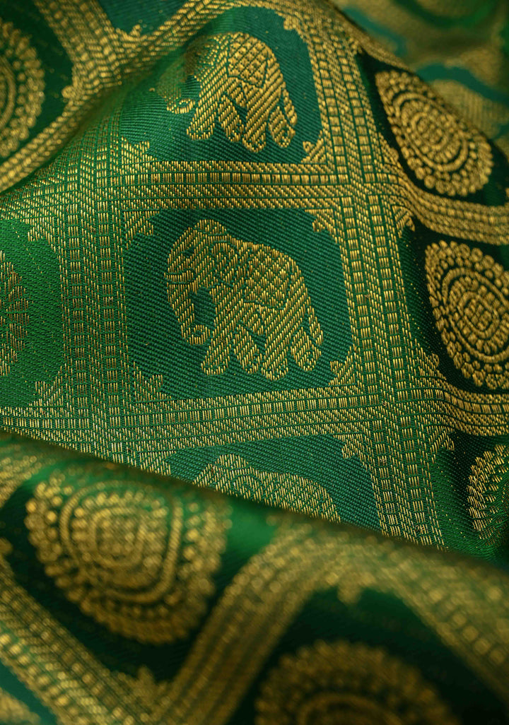 Green Pure Kanjivaram Silk Saree with Patola Brocade and Zari Border | SILK MARK CERTIFIED