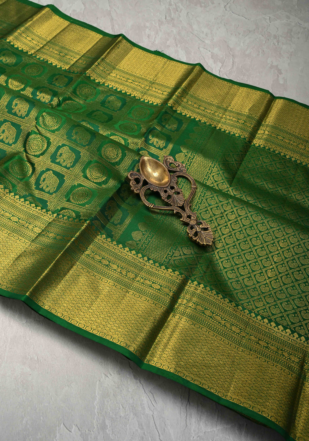 Green Pure Kanjivaram Silk Saree with Patola Brocade and Zari Border | SILK MARK CERTIFIED
