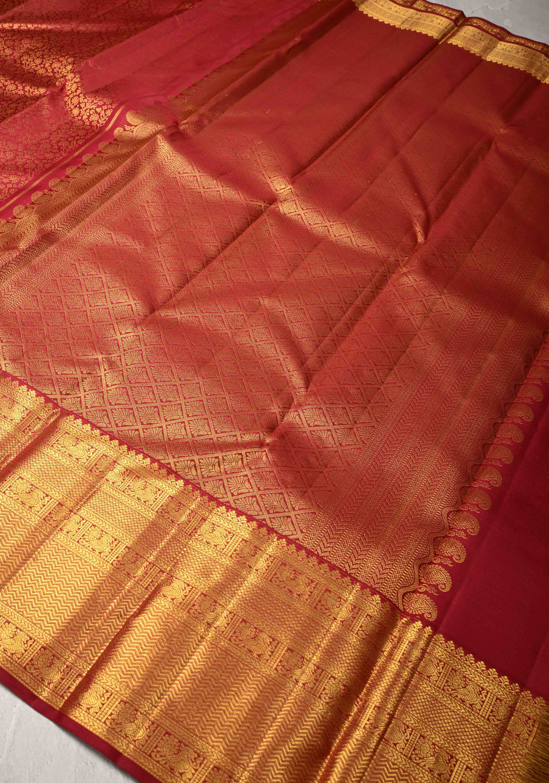 Maroon Kanjivaram Pure Silk Saree with Floral Brocade and Zari Border | SILK MARK CERTIFIED