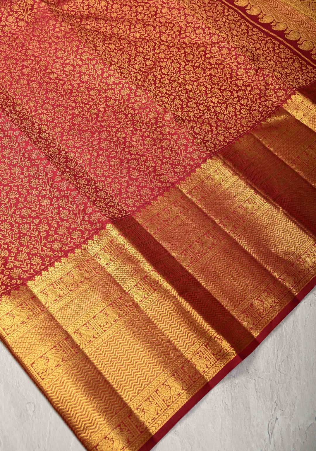 Maroon Kanjivaram Pure Silk Saree with Floral Brocade and Zari Border | SILK MARK CERTIFIED