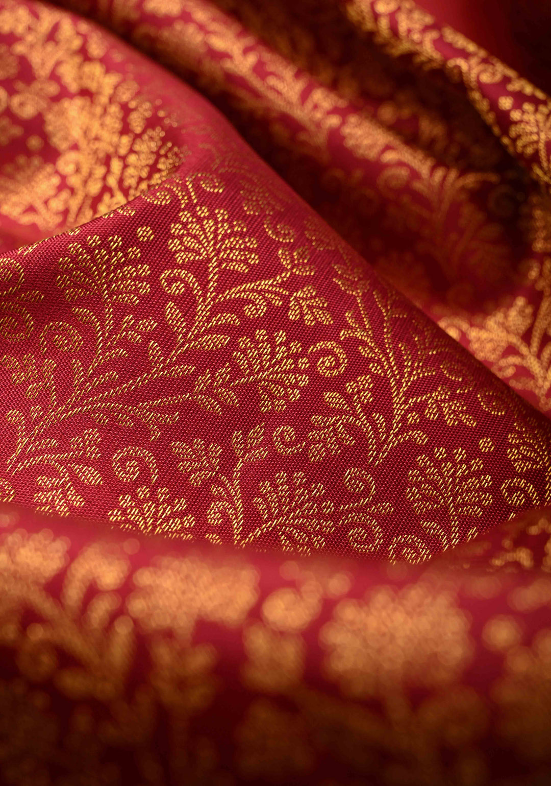 Maroon Kanjivaram Pure Silk Saree with Floral Brocade and Zari Border | SILK MARK CERTIFIED