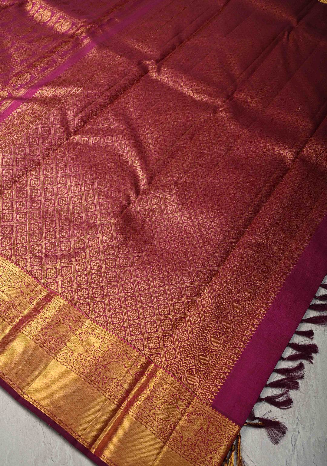 Magenta Pure Kanjivaram Silk Saree with Patola Brocade and Zari Border | SILK MARK CERTIFIED