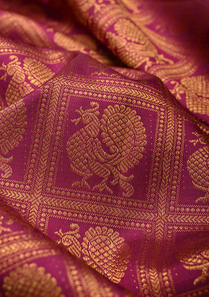 Magenta Pure Kanjivaram Silk Saree with Patola Brocade and Zari Border | SILK MARK CERTIFIED
