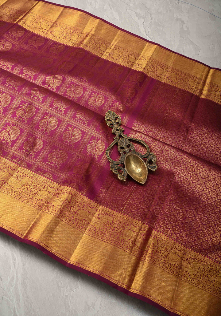 Magenta Pure Kanjivaram Silk Saree with Patola Brocade and Zari Border | SILK MARK CERTIFIED