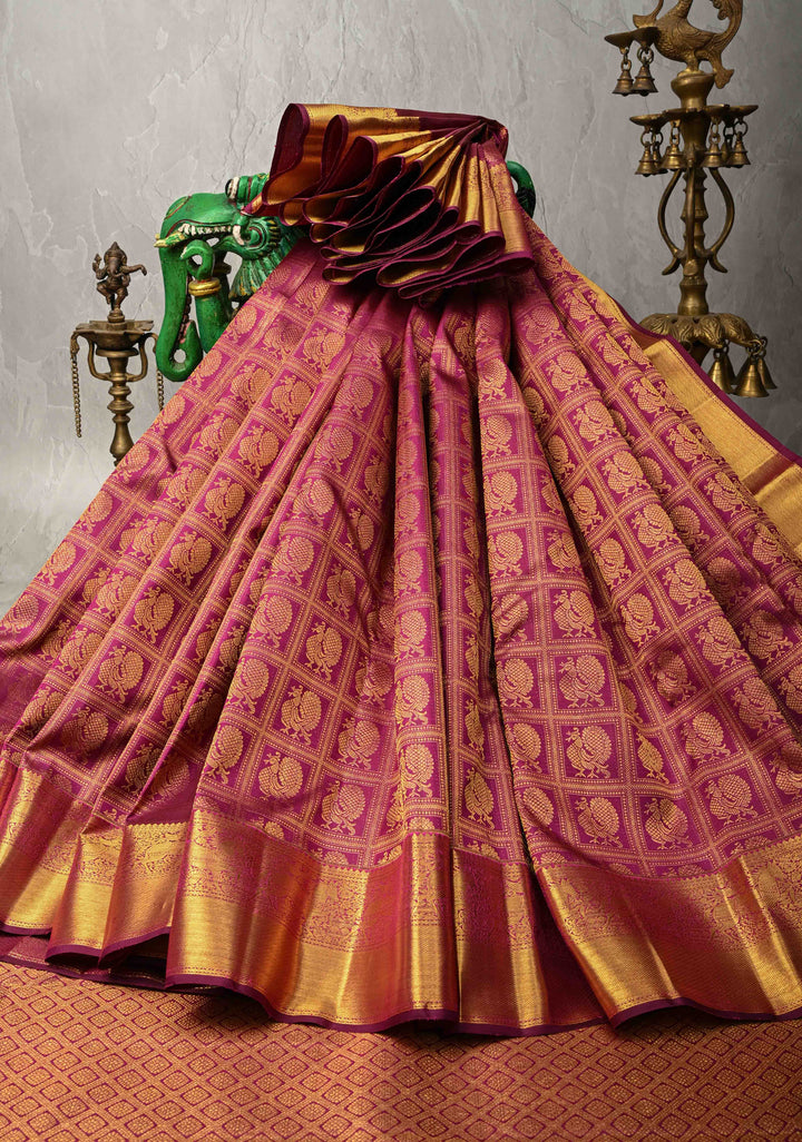 Magenta Pure Kanjivaram Silk Saree with Patola Brocade and Zari Border | SILK MARK CERTIFIED