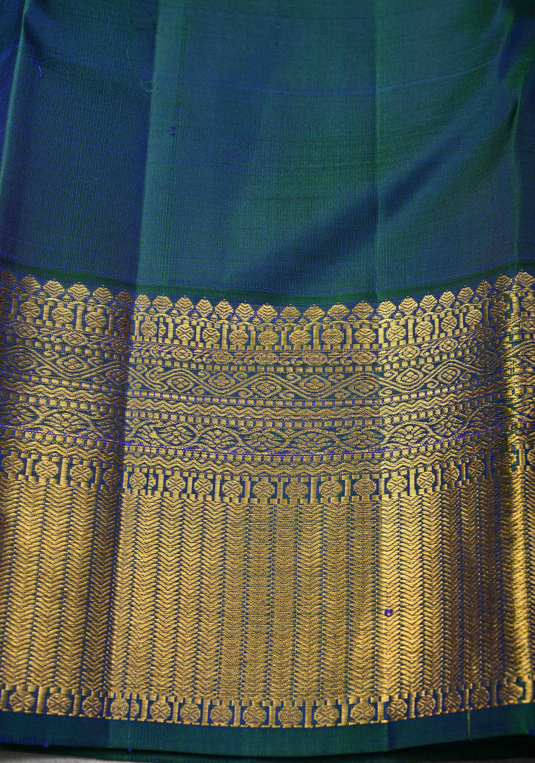 Blue-Green Pure Kanjivaram Silk Saree with Patola Brocade and Zari Border | SILK MARK CERTIFIED