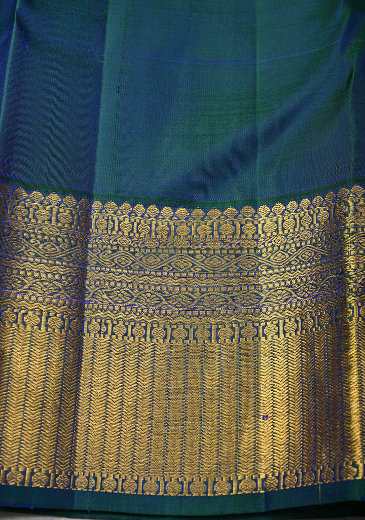 Blue-Green Pure Kanjivaram Silk Saree with Patola Brocade and Zari Border | SILK MARK CERTIFIED