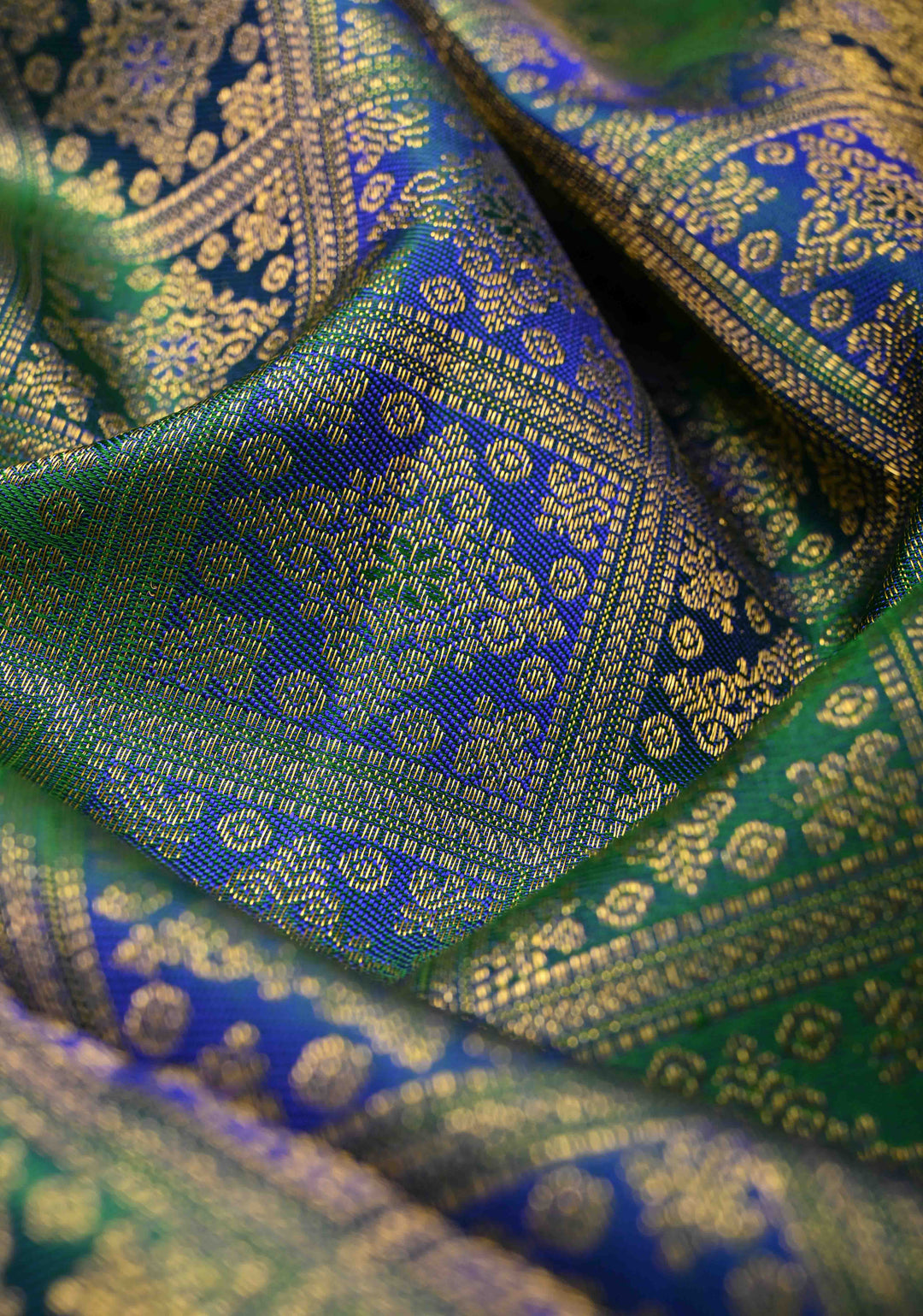 Blue-Green Pure Kanjivaram Silk Saree with Patola Brocade and Zari Border | SILK MARK CERTIFIED