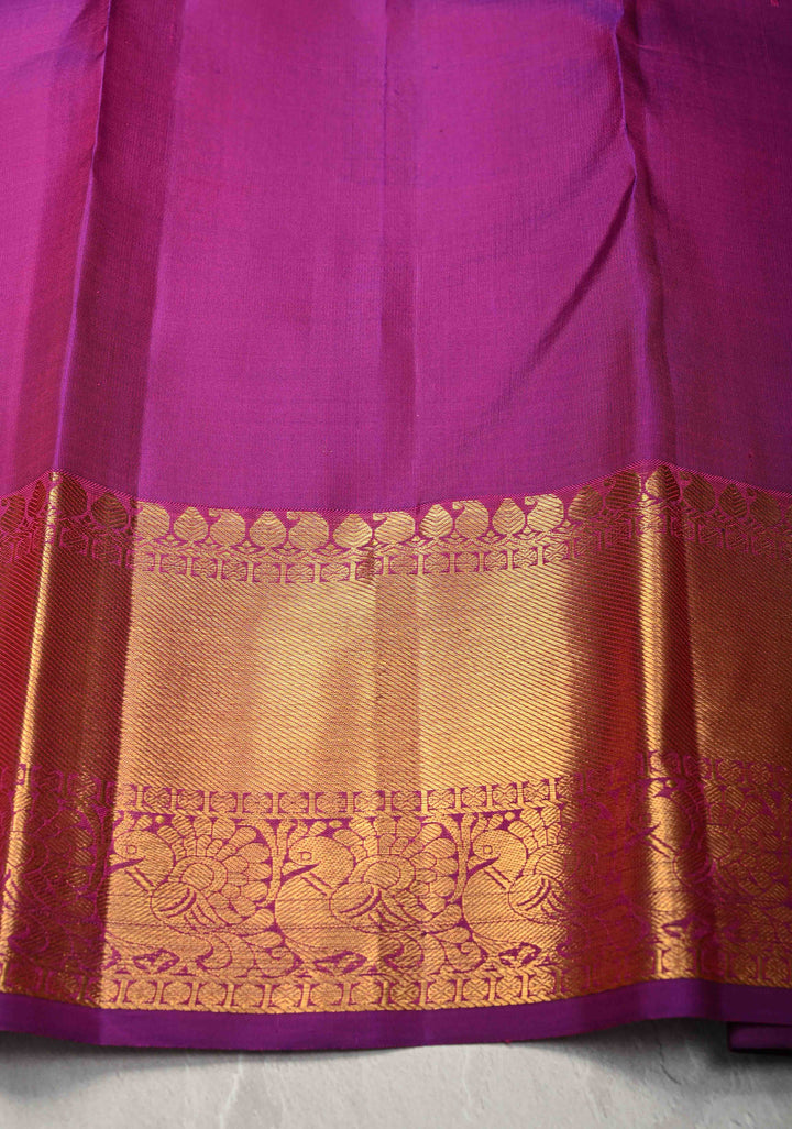 Purple-pink Pure Kanjivaram Silk Saree with Meenakari Patola Brocade and Zari Border | SILK MARK CERTIFIED