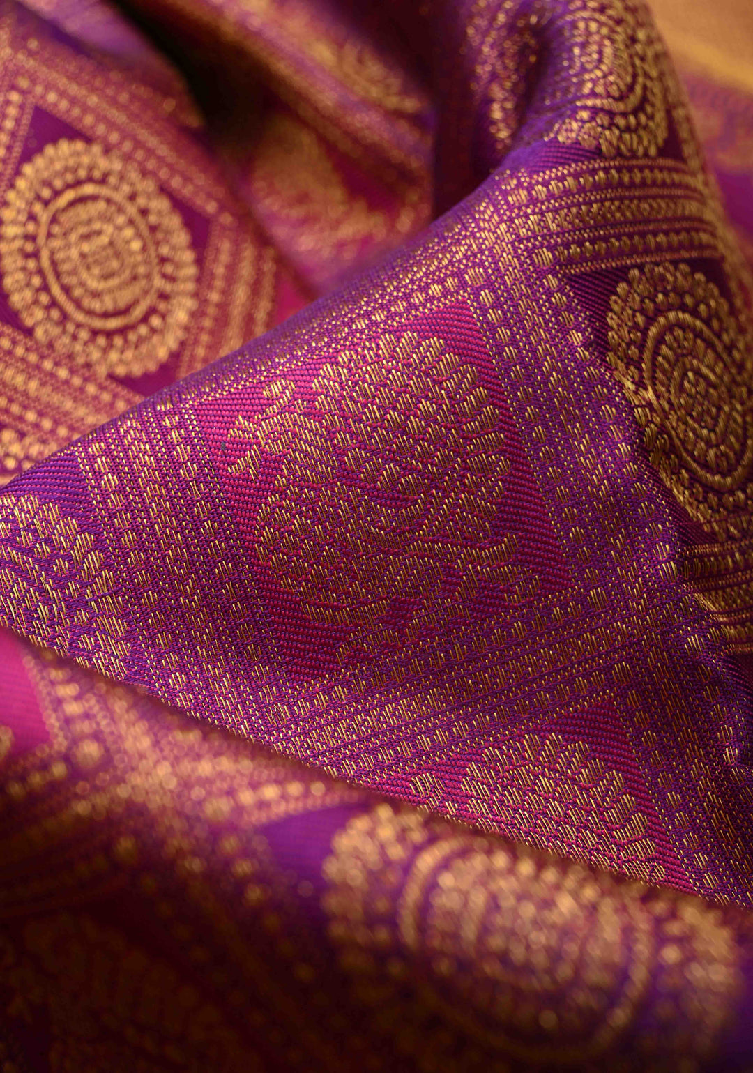 Purple-pink Pure Kanjivaram Silk Saree with Meenakari Patola Brocade and Zari Border | SILK MARK CERTIFIED