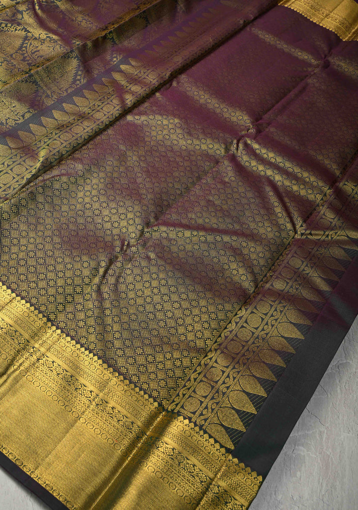 Green Dual Tone Kanjivaram Pure Silk Saree with Vanasingaram Brocade and Zari Border | SILK MARK CERTIFIED