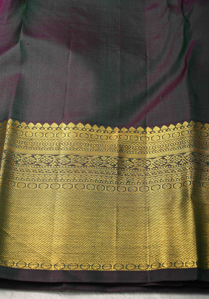 Green Dual Tone Kanjivaram Pure Silk Saree with Vanasingaram Brocade and Zari Border | SILK MARK CERTIFIED