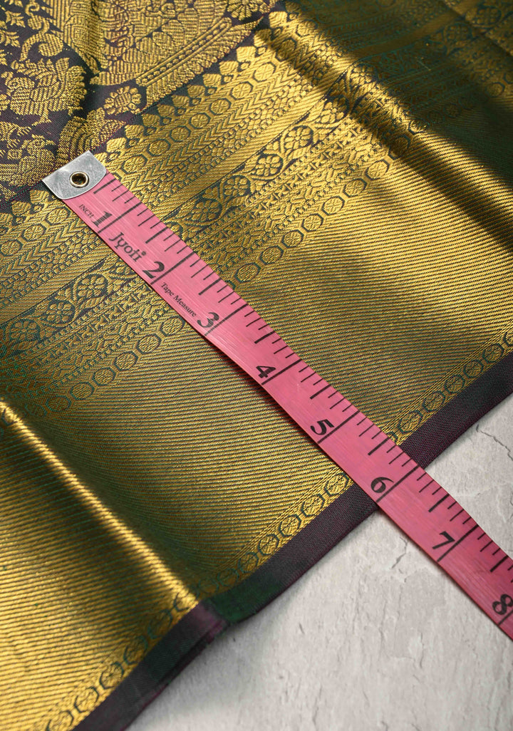 Green Dual Tone Kanjivaram Pure Silk Saree with Vanasingaram Brocade and Zari Border | SILK MARK CERTIFIED