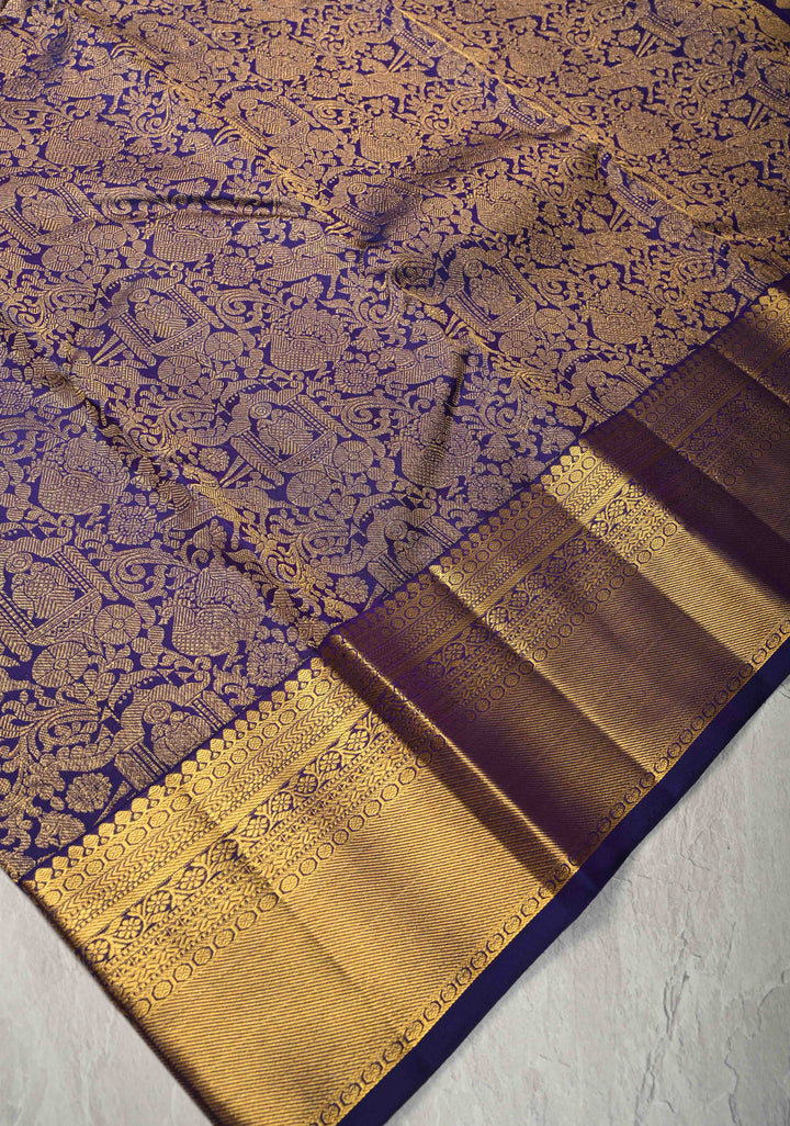 Purple Kanjivaram Pure Silk Saree with Vanasingaram Brocade and Zari Border | SILK MARK CERTIFIED