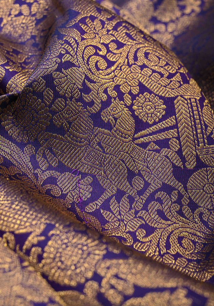Purple Kanjivaram Pure Silk Saree with Vanasingaram Brocade and Zari Border | SILK MARK CERTIFIED