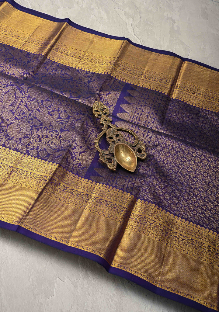 Purple Kanjivaram Pure Silk Saree with Vanasingaram Brocade and Zari Border | SILK MARK CERTIFIED