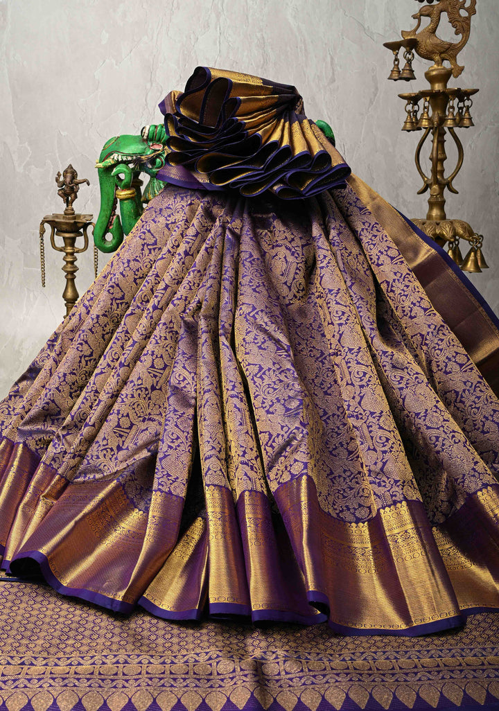 Purple Kanjivaram Pure Silk Saree with Vanasingaram Brocade and Zari Border | SILK MARK CERTIFIED