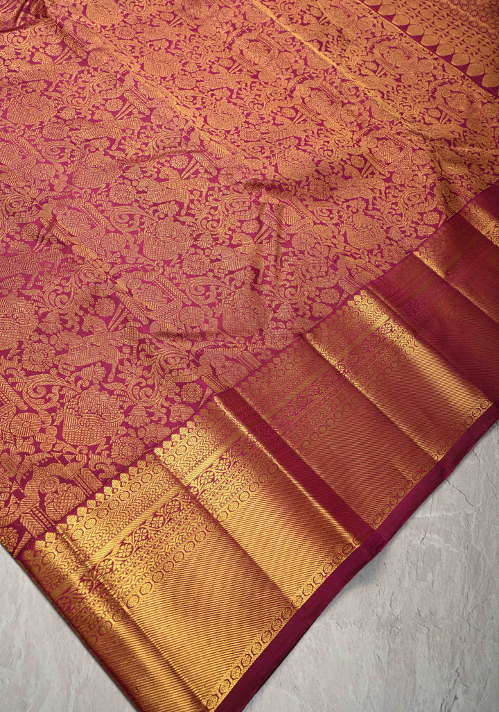 Majenta Kanjivaram Pure Silk Saree with Vanasingaram Brocade and Zari Border | SILK MARK CERTIFIED