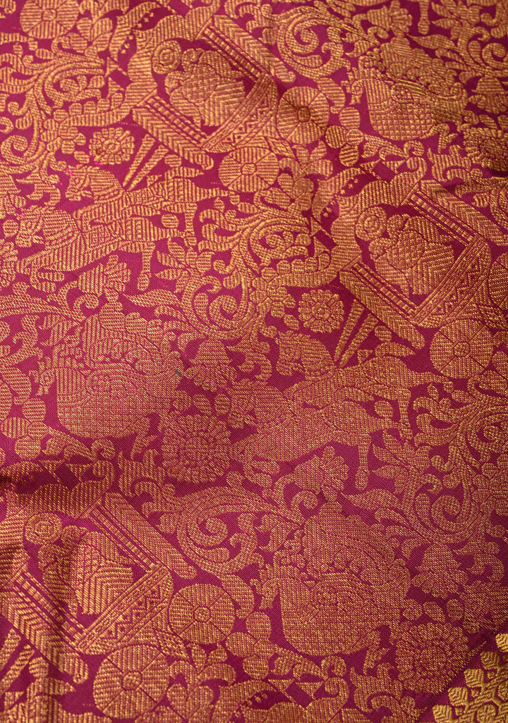 Majenta Kanjivaram Pure Silk Saree with Vanasingaram Brocade and Zari Border | SILK MARK CERTIFIED