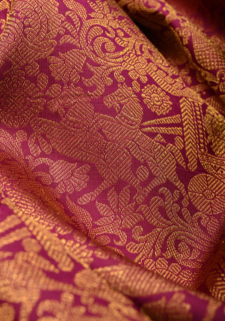 Majenta Kanjivaram Pure Silk Saree with Vanasingaram Brocade and Zari Border | SILK MARK CERTIFIED