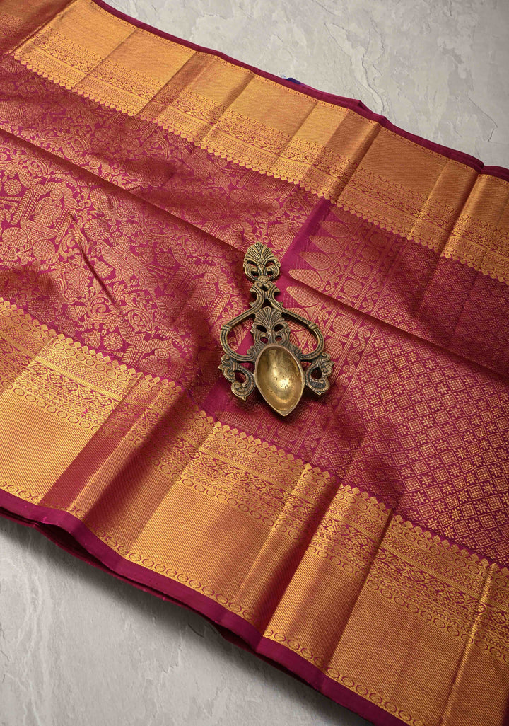 Majenta Kanjivaram Pure Silk Saree with Vanasingaram Brocade and Zari Border | SILK MARK CERTIFIED