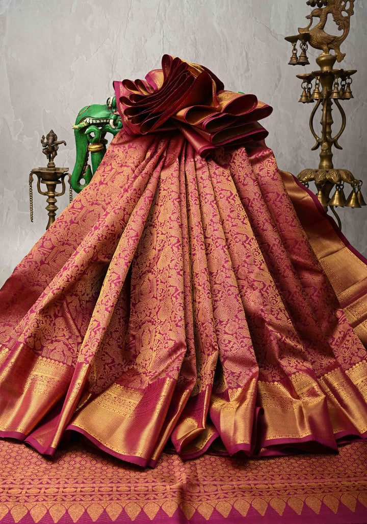 Majenta Kanjivaram Pure Silk Saree with Vanasingaram Brocade and Zari Border | SILK MARK CERTIFIED
