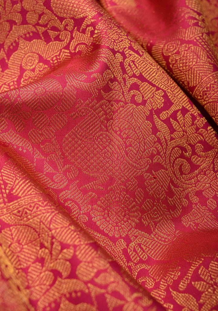 Pink Dual Tone Kanjivaram Pure Silk Saree with Vanasingaram Brocade and Zari Border | SILK MARK CERTIFIED