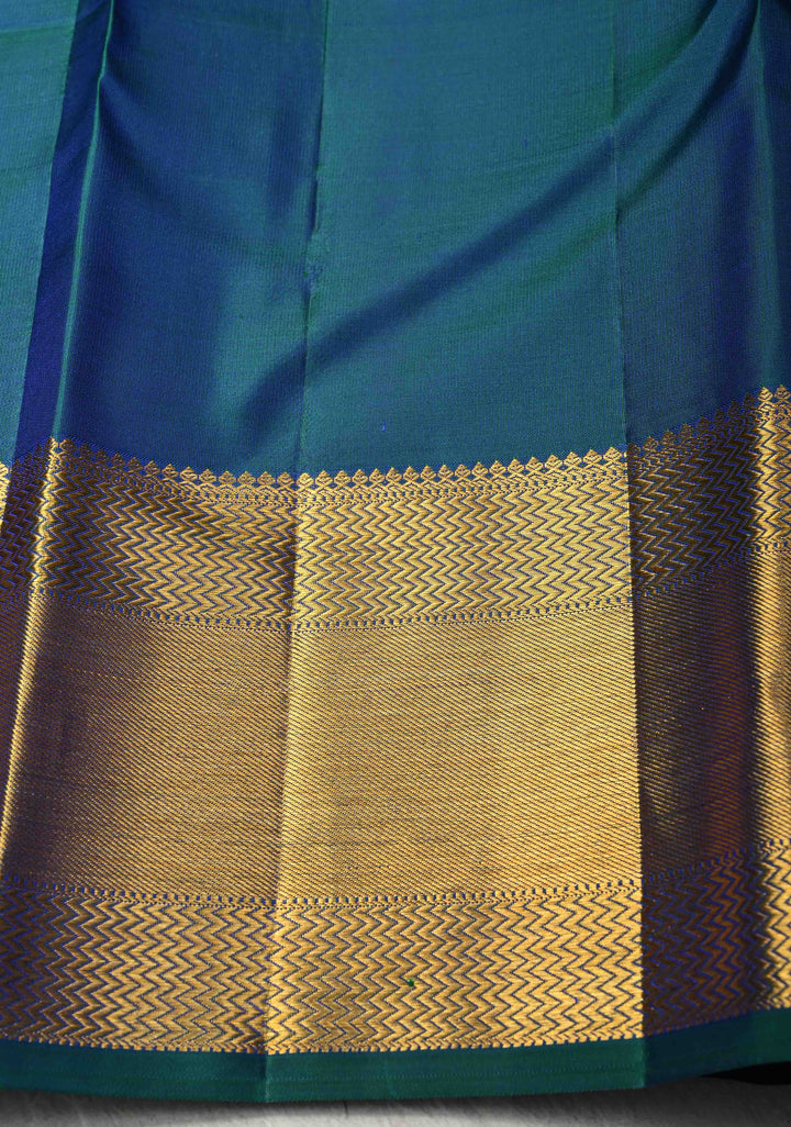 Peacock Blue Pure Kanjivaram Silk Saree with Meenakari  Patola Brocade and Zari Border | SILK MARK CERTIFIED