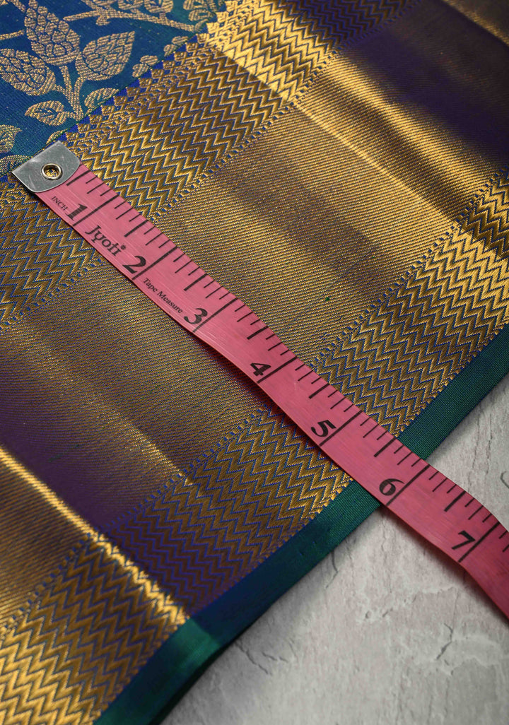 Peacock Blue Pure Kanjivaram Silk Saree with Meenakari  Patola Brocade and Zari Border | SILK MARK CERTIFIED