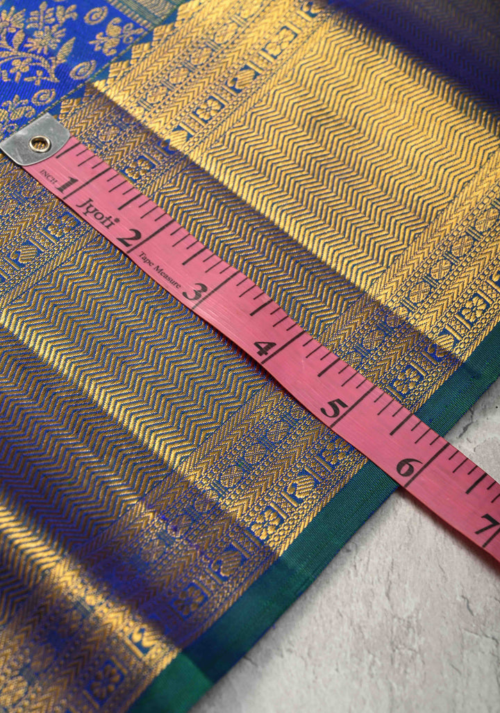 Blue-Green Pure Kanjivaram Silk Saree with Meenakari  Patola Brocade and Zari Border | SILK MARK CERTIFIED