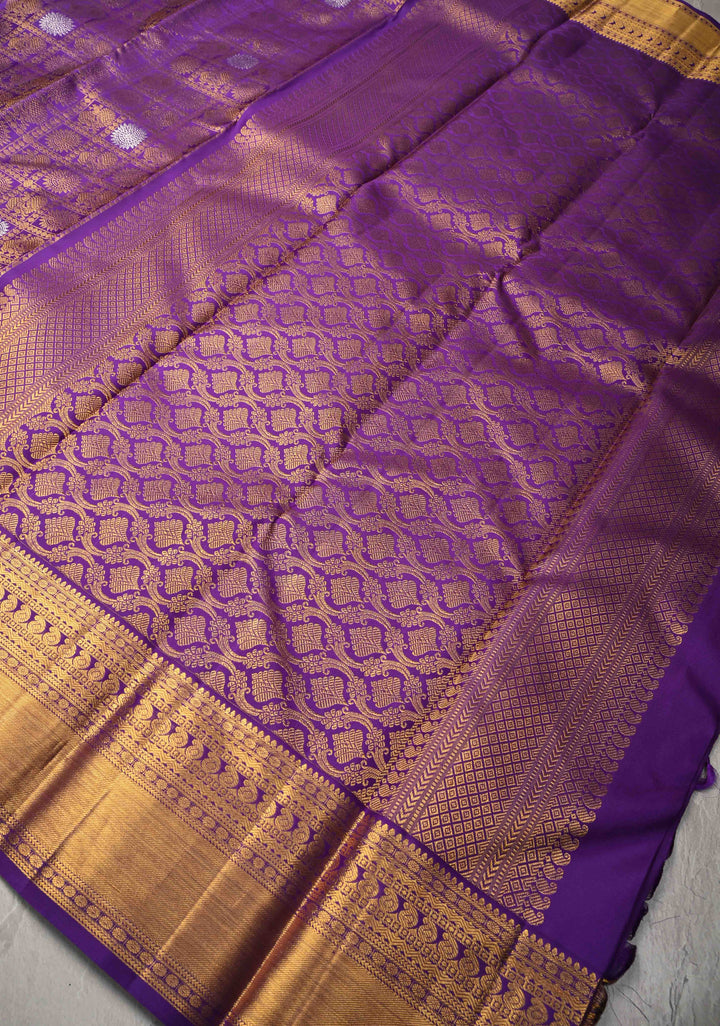 Purple Pure Kanjivaram Silk Saree with Meenakari Patola Brocade and Zari Border | SILK MARK CERTIFIED
