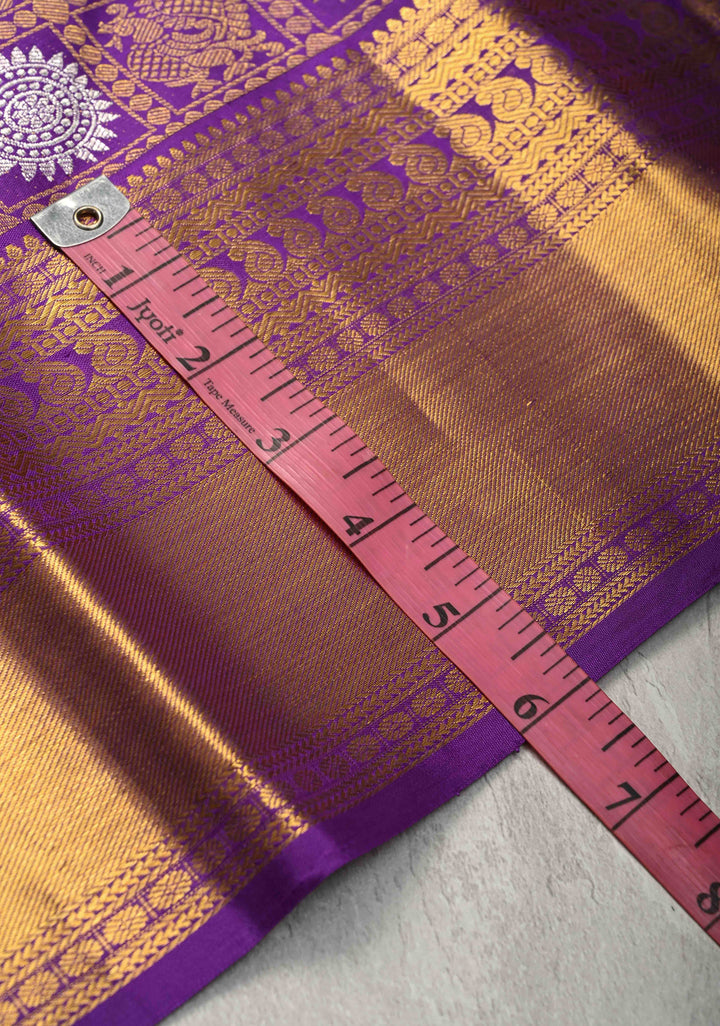 Purple Pure Kanjivaram Silk Saree with Meenakari Patola Brocade and Zari Border | SILK MARK CERTIFIED