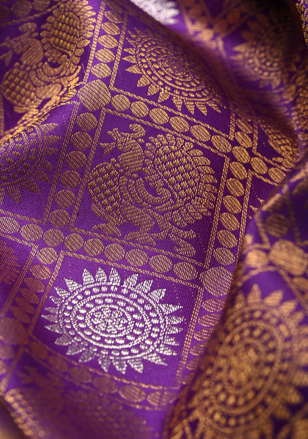 Purple Pure Kanjivaram Silk Saree with Meenakari Patola Brocade and Zari Border | SILK MARK CERTIFIED