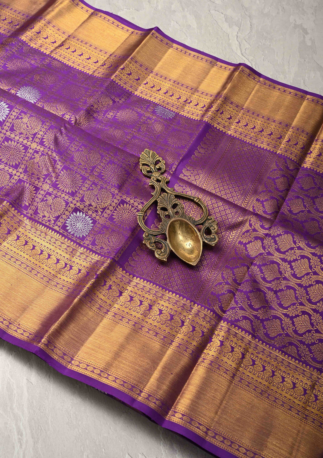 Purple Pure Kanjivaram Silk Saree with Meenakari Patola Brocade and Zari Border | SILK MARK CERTIFIED