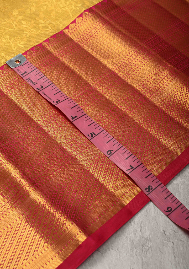 Pure Zari Mustard Yellow Korvai Tissue Kanjivaram Pure Silk Saree with Brocade and Contrast Zari Border | SILK MARK CERTIFIED