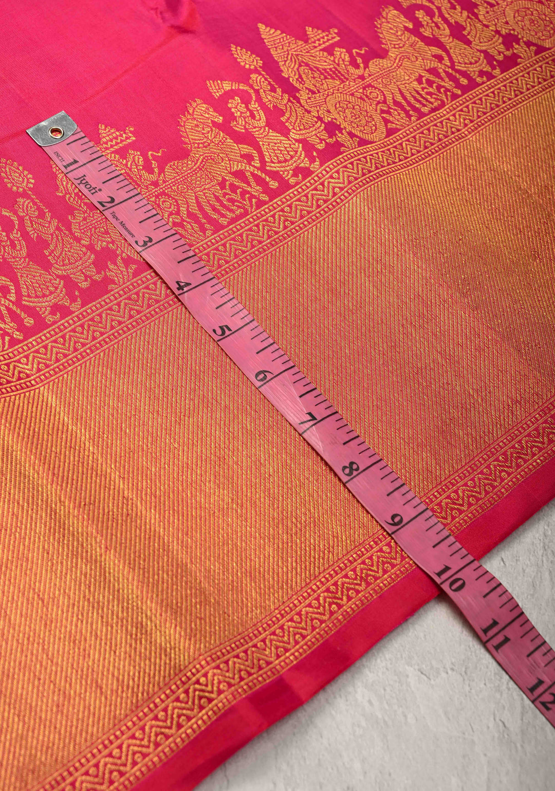 Bright Pink Kanjivaram Silk Saree with Damask Motifs and Procession zari Border | SILK MARK CERTIFIED