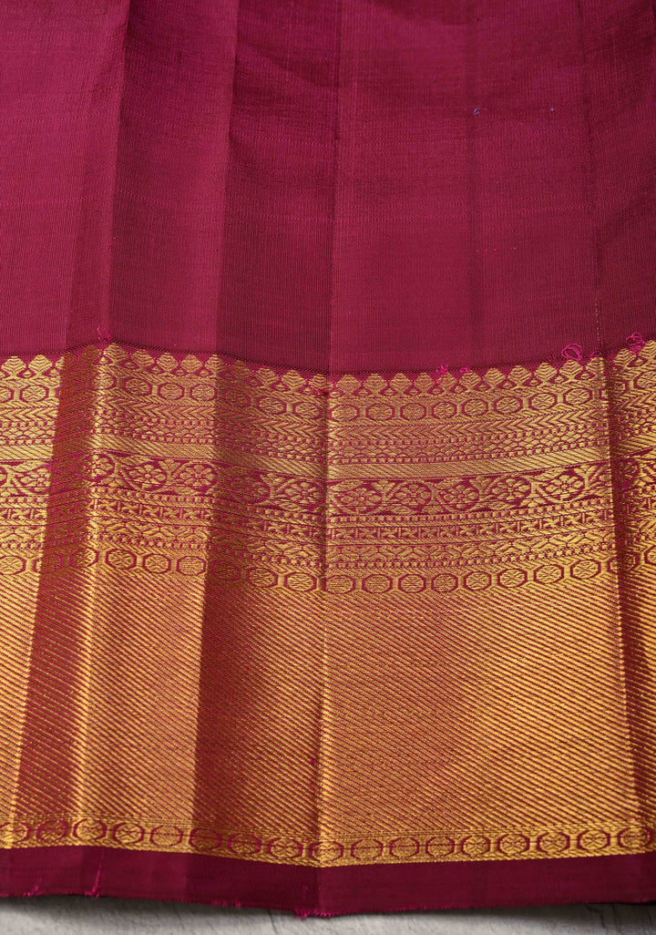 Plum Pure Kanjivaram Silk Proceesion Brocade Saree with Equal Width Border | SILK MARK CERTIFIED