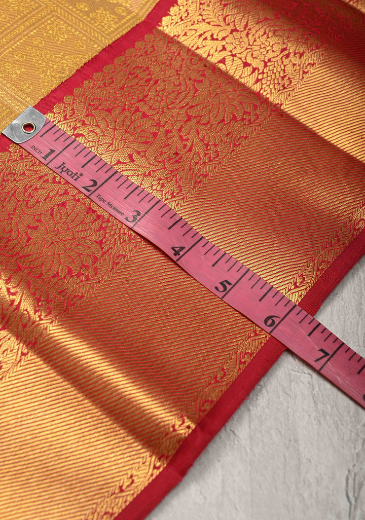 Gold Korvai Tissue Kanjivaram Pure Silk Saree with Geomatric Brocade and Contrast Zari Border | SILK MARK CERTIFIED