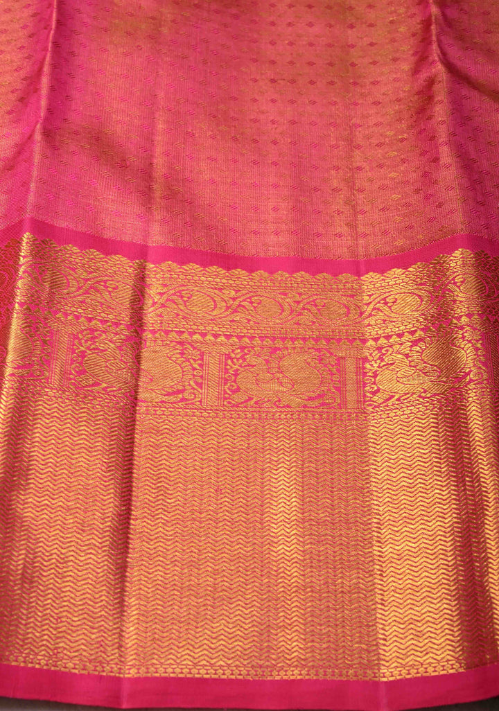 Pure Zari Stunning Green Gold  Tissue Kanjivaram Pure Silk Saree with Brocade Jaal and Contrast Korvai Zari Border | SILK MARK CERTIFIED