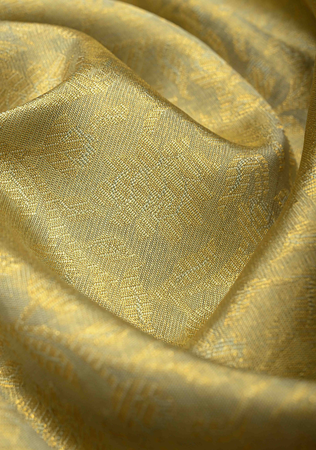 Pure Zari Stunning Green Gold  Tissue Kanjivaram Pure Silk Saree with Brocade Jaal and Contrast Korvai Zari Border | SILK MARK CERTIFIED