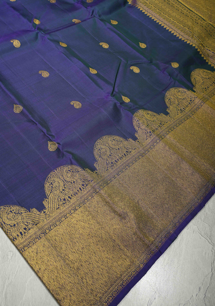 Blue Pure Kanjivaram Silk Saree with Zari Buttas and Vanasingaram  Zari Border | SILK MARK CERTIFIED